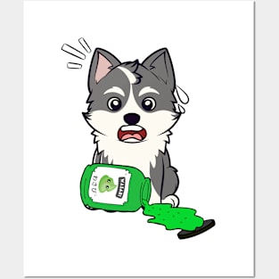 Funny husky Dog Spilled Wasabi Sauce Posters and Art